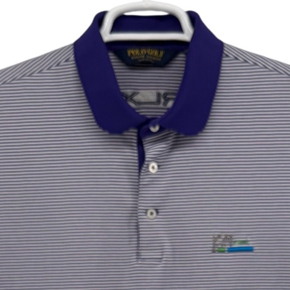 Polo Golf Ralph Lauren RLX Mens Large Purple Striped RSM Classic Sea Island Polo